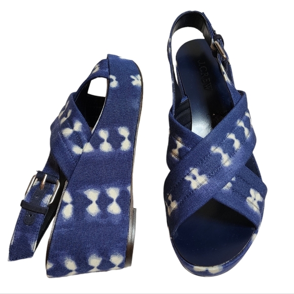 NWOB J. Crew batik fabric wedge slingback platform sandals. - Picture 9 of 17